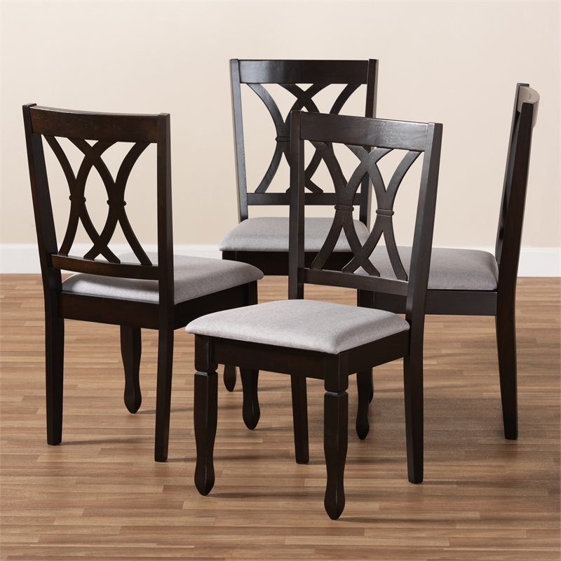 Bowery Hill Fabric and Wood Dining Chairs in Gray and Brown (Set of 4)