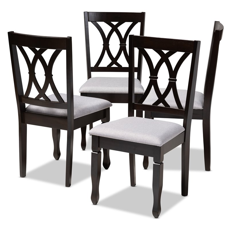 Bowery Hill Fabric and Wood Dining Chairs in Gray and Brown (Set of 4)