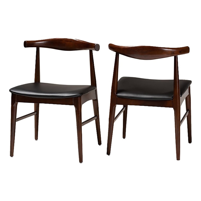 Bowery Hill 17.9'' Mid-Century Wood Dining Chair in Brown/Black (Set of 2)
