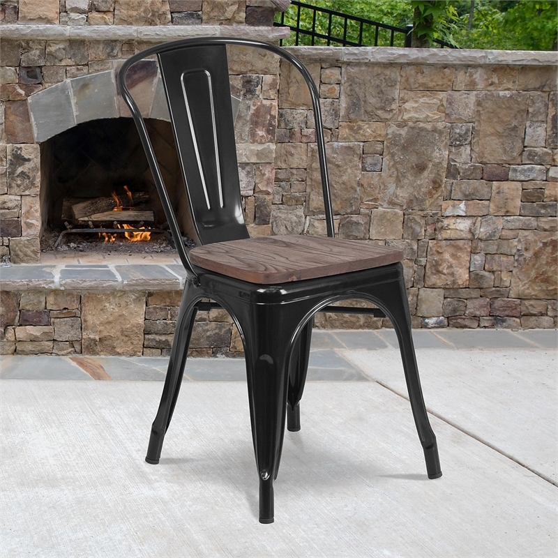 Bowery Hill Metal Stackable Dining Side Chair in Black