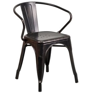 Bowery Hill Metal Stackable Dining Arm Chair in Black and Antique Gold