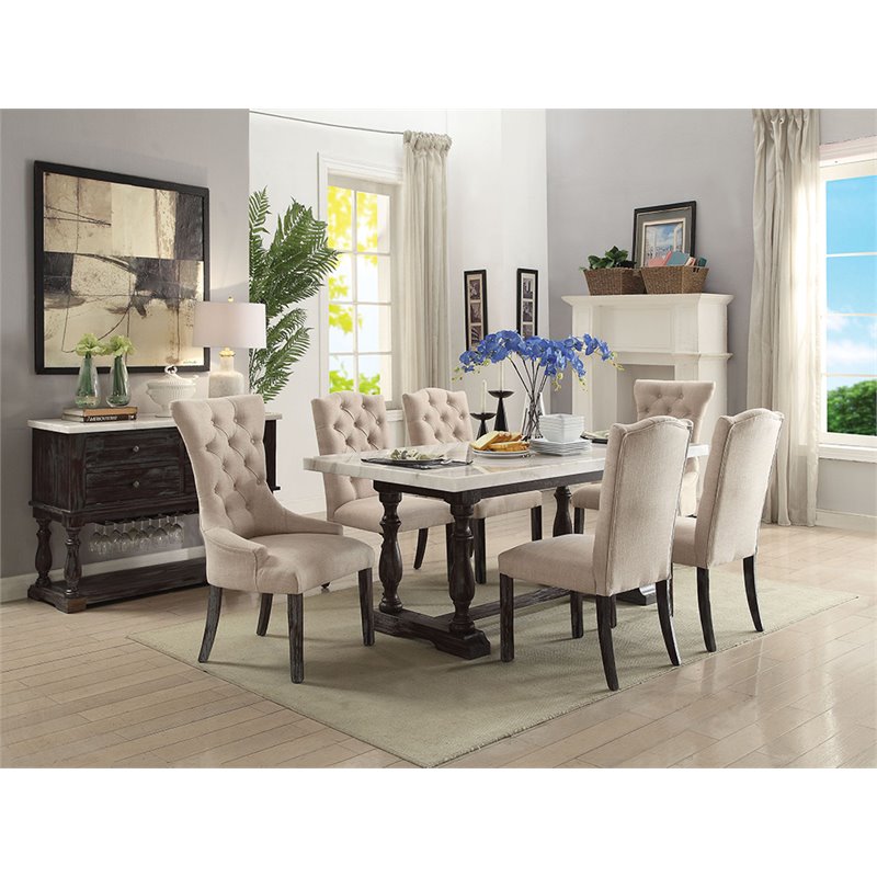 Bowery Hill Dining Side Chair in Beige and Weathered Espresso