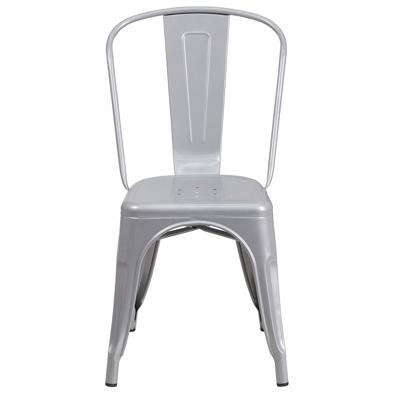 Bowery Hill Metal Stackable Dining Side Chair in Silver