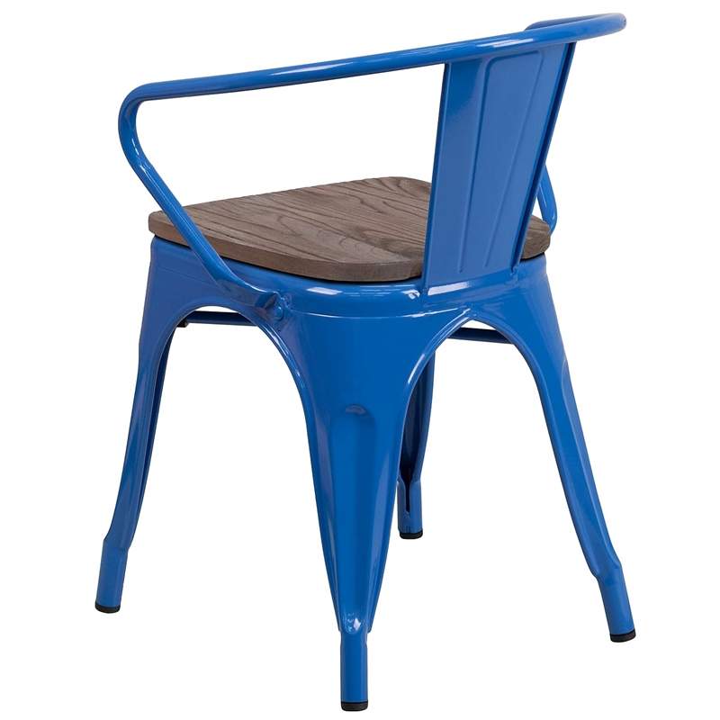 Bowery Hill Metal Dining Arm Chair in Blue