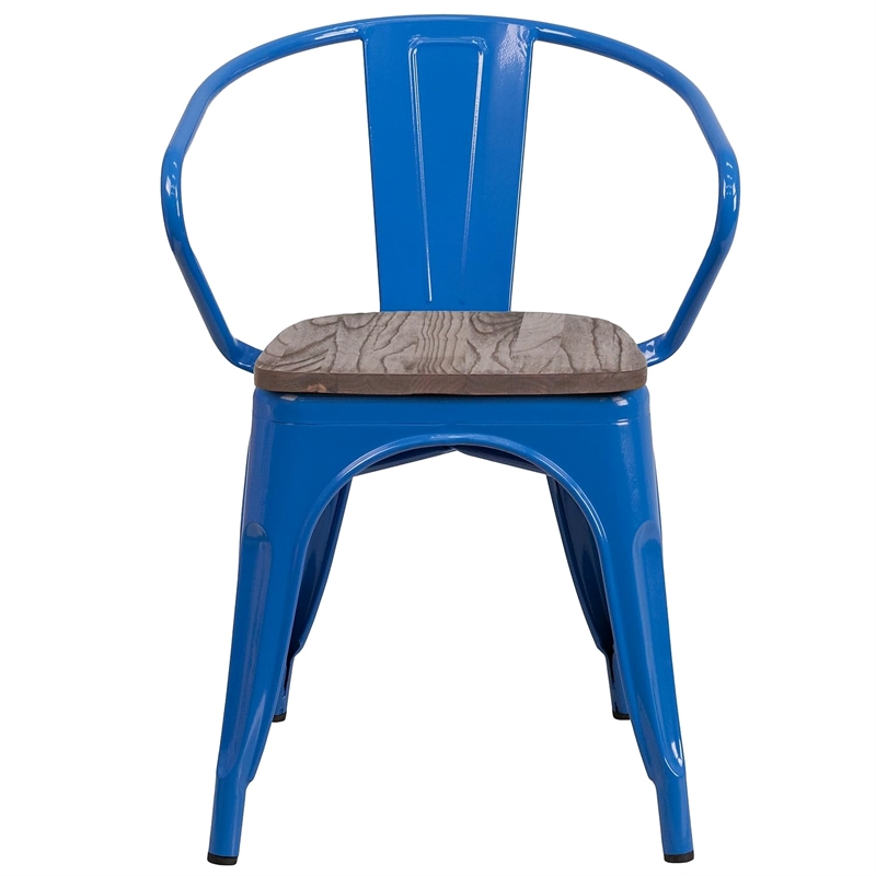 Bowery Hill Metal Dining Arm Chair in Blue