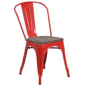 Bowery Hill 17.5&quot Industrial Metal Stackable Dining Side Chair in Red