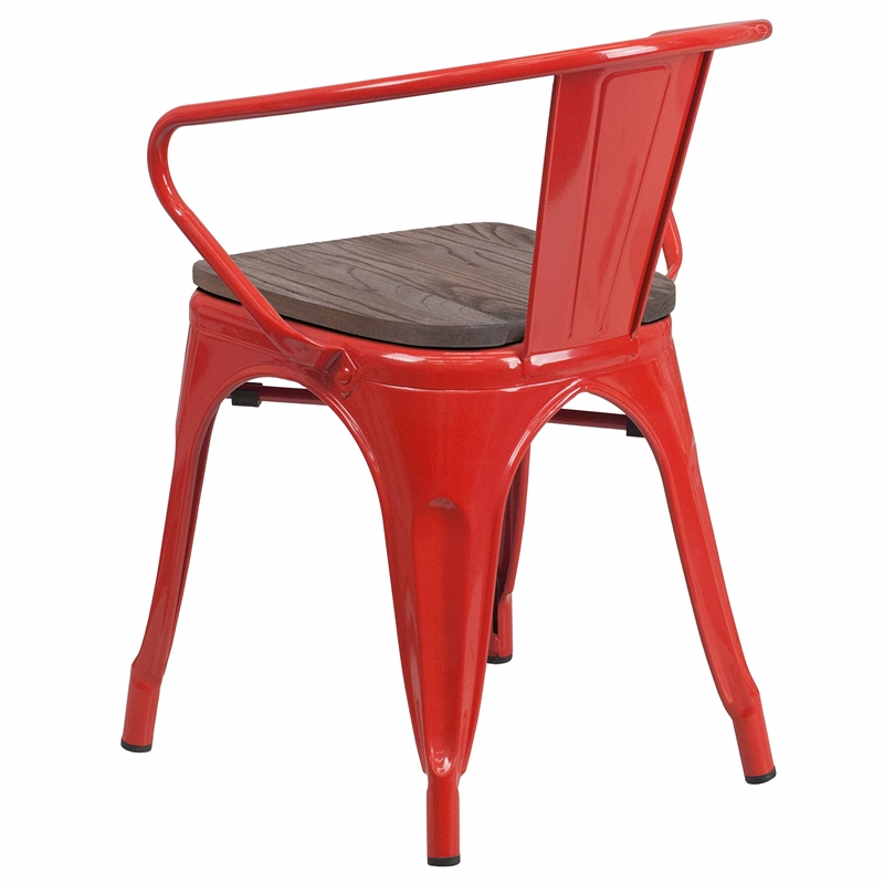 Bowery Hill Metal Red Dining Arm Chair Rectangular Lightweight 27.75