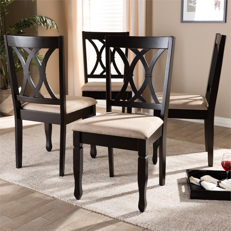 Bowery Hill Mid-Century Mahogany Fabric and Wood Dining Chairs