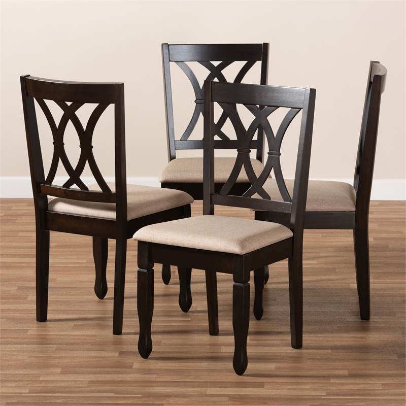Bowery Hill Mid-Century Mahogany Fabric and Wood Dining Chairs