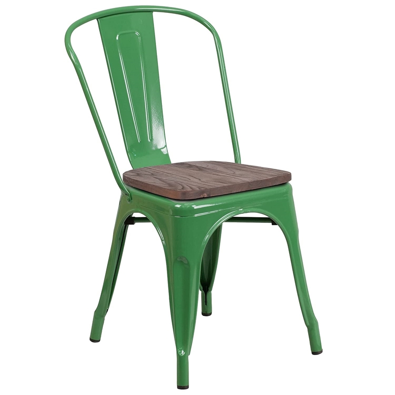 Bowery Hill Metal Stackable Dining Side Chair in Green