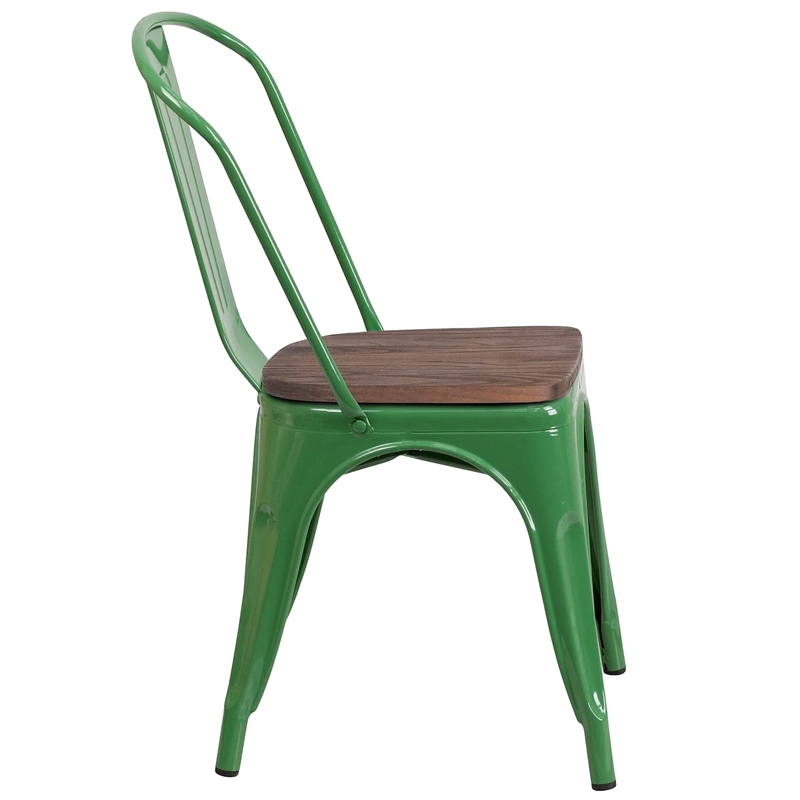 Bowery Hill Metal Stackable Dining Side Chair in Green