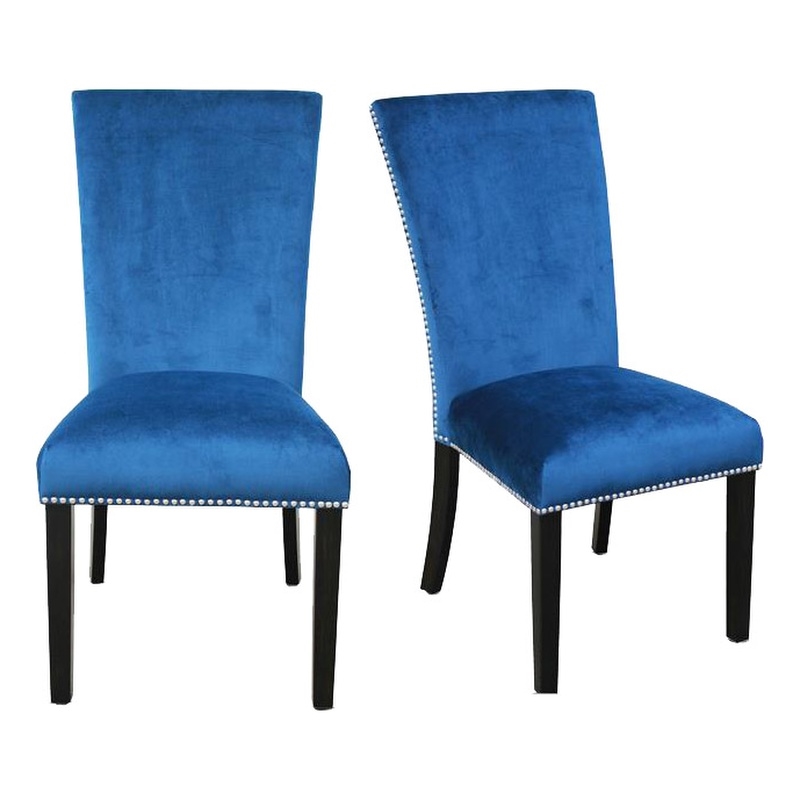 Bowery Hill Velvet Hardwood Blue Dining Chair Rectangular 41