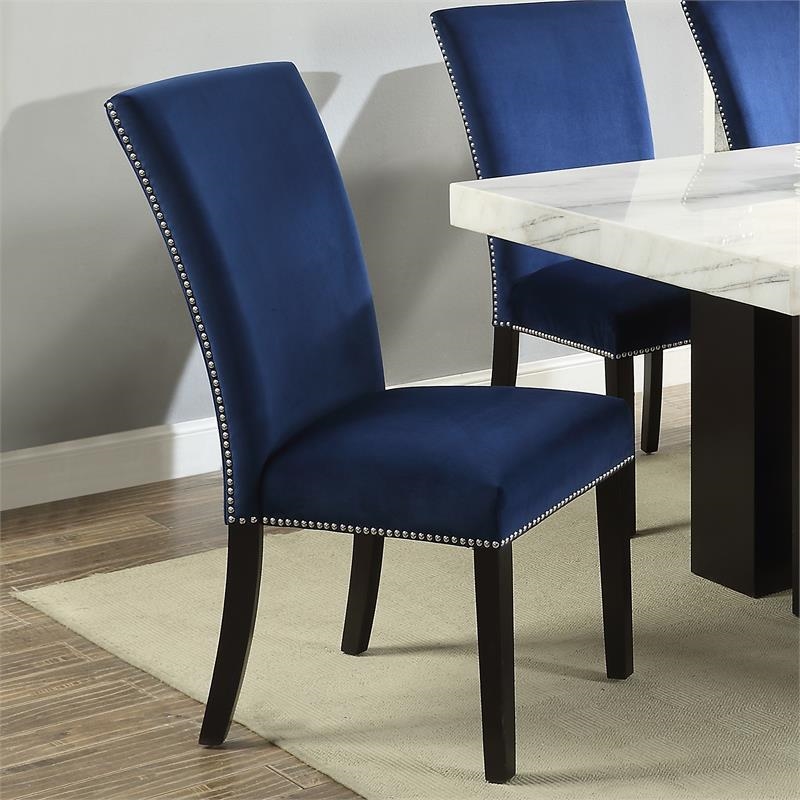 Bowery Hill Velvet Hardwood Blue Dining Chair Rectangular 41