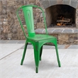 Bowery Hill Metal Curved Slat Back Dining Side Chair in Distressed Green