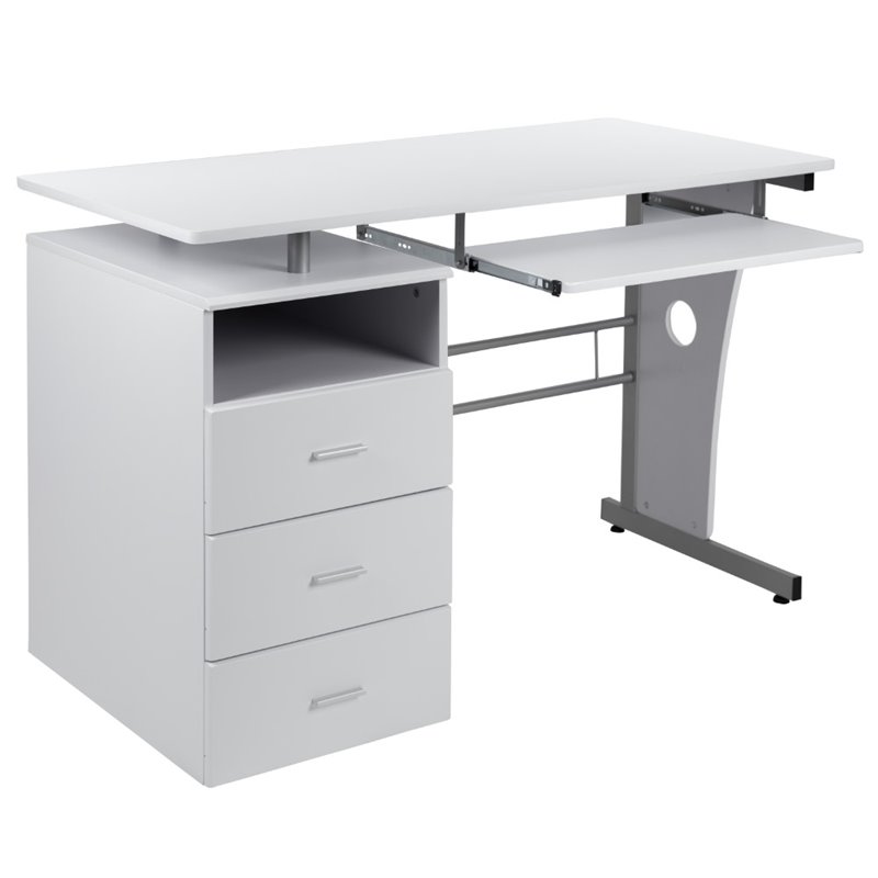 Bowery Hill 3-Drawers Pedestal Computer Desk in White
