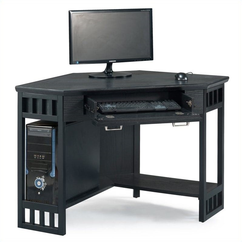Bowery Hill Solid Wood Corner Computer Desk in Black