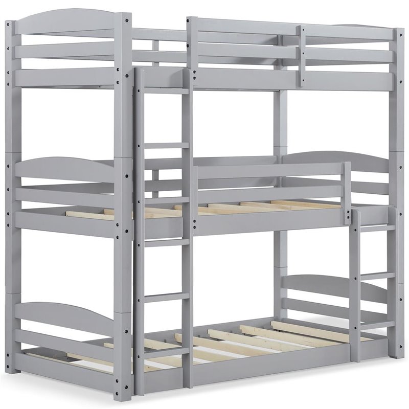 Bowery Hill Solid Wood Gray Triple Bunk Bed Rectangular 77.125