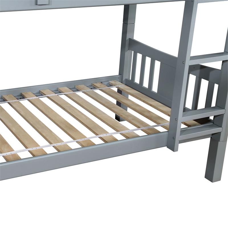 Bowery Hill Transitional Twin Over Twin Wooden Bunk Bed in Gray