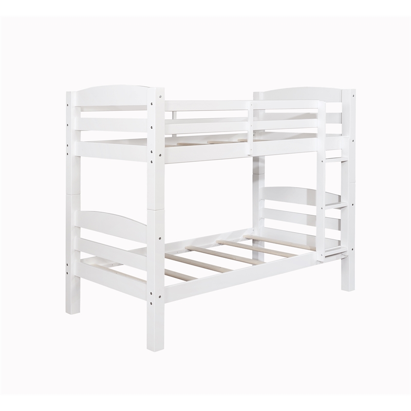 Bowery Hill Solid Pine White Bunk Bed Twin Over Twin Built-in Ladder Detachable 80.5