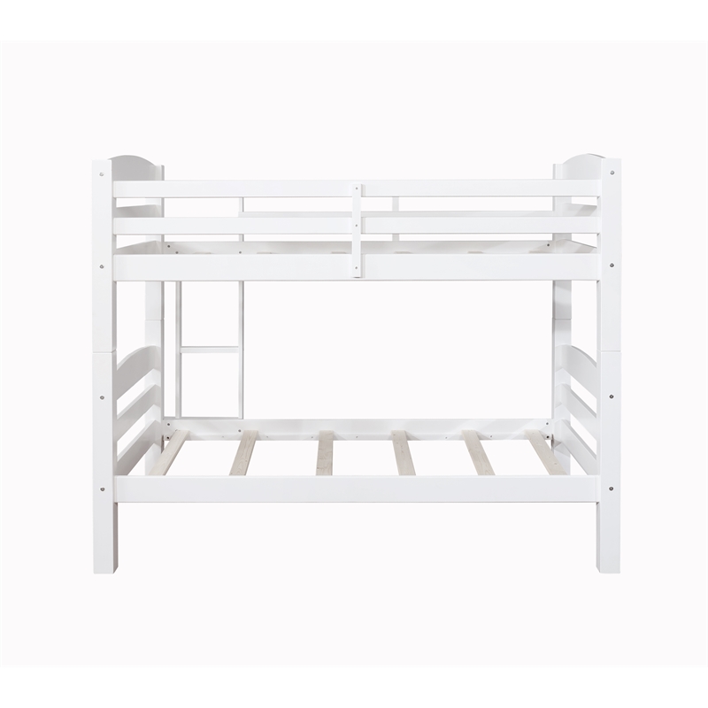 Bowery Hill Solid Pine White Bunk Bed Twin Over Twin Built-in Ladder Detachable 80.5