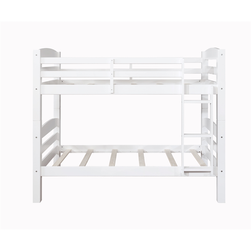 Bowery Hill Solid Pine White Bunk Bed Twin Over Twin Built-in Ladder Detachable 80.5