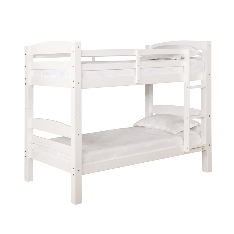 Bowery Hill Solid Pine White Bunk Bed Twin Over Twin Built-in Ladder Detachable 80.5