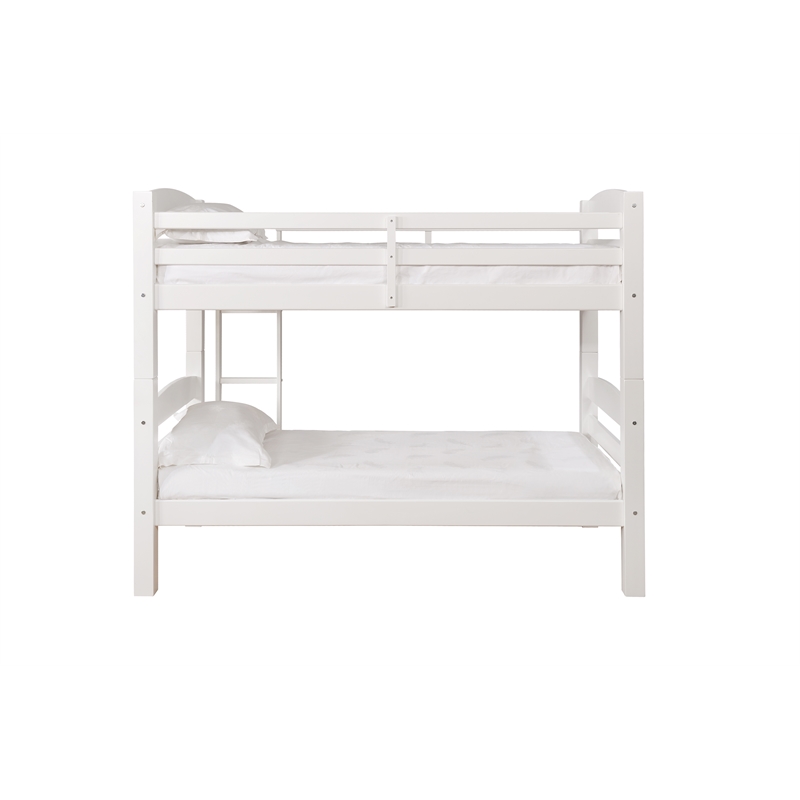 Bowery Hill Solid Pine White Bunk Bed Twin Over Twin Built-in Ladder Detachable 80.5