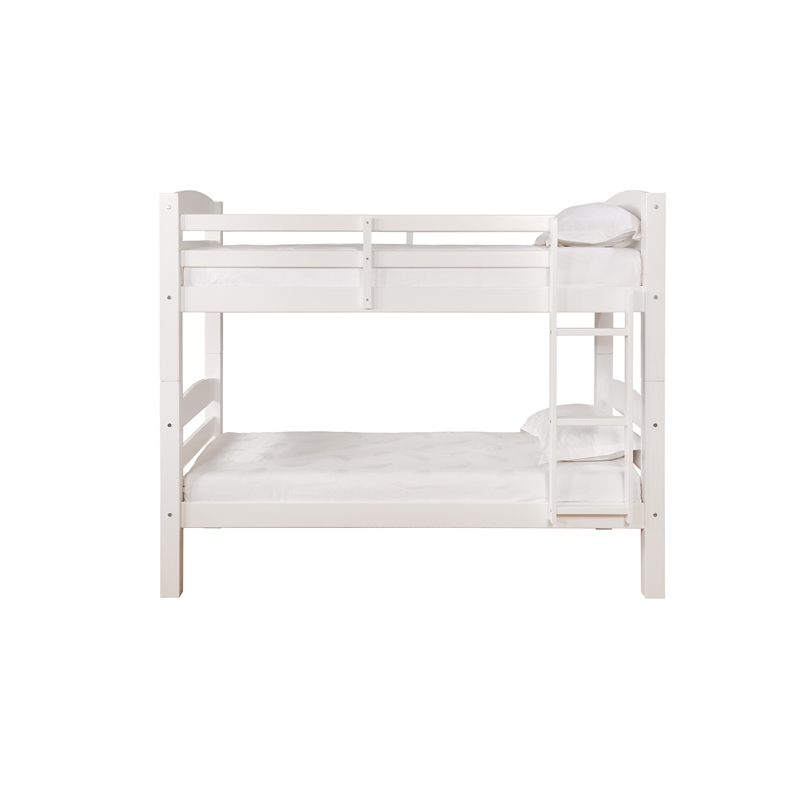 Bowery Hill Solid Pine White Bunk Bed Twin Over Twin Built-in Ladder Detachable 80.5