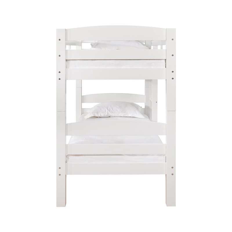 Bowery Hill Solid Pine White Bunk Bed Twin Over Twin Built-in Ladder Detachable 80.5