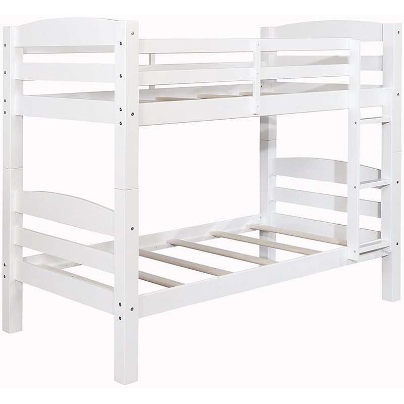 Bowery Hill Solid Pine White Bunk Bed Twin Over Twin Built-in Ladder Detachable 80.5