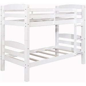 Bowery Hill Solid Pine White Bunk Bed Twin Over Twin Built-in Ladder Detachable 80.5&quot x 43.5&quot x 67.5&quot Assembly Required
