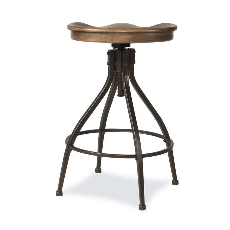 Bowery Hill Wooden Distressed Walnut Bar Stool Adjustable Swivel Backless Unassembled