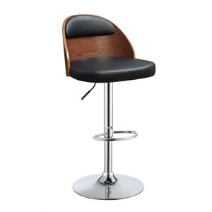 Bowery Hill Adjustable Faux Leather Bar Stool in Black and Walnut