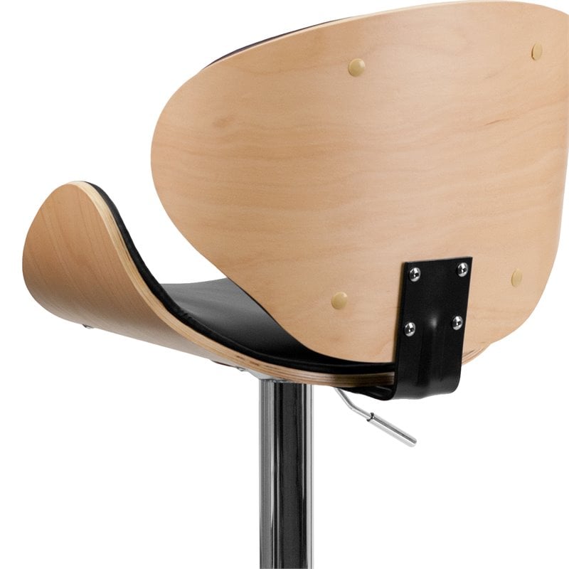 Bowery Hill Adjustable Adjustable Faux Leather Bar Stool In Black and Beech