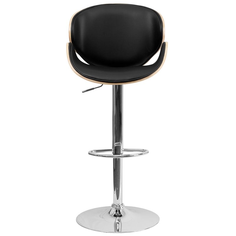 Bowery Hill Adjustable Adjustable Faux Leather Bar Stool In Black and Beech