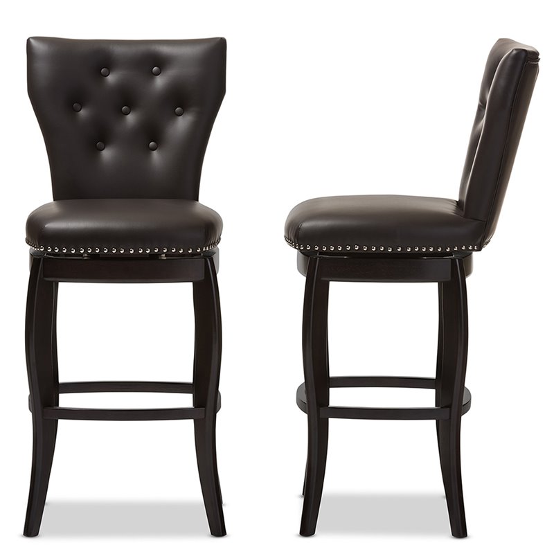 Bowery Hill Faux Leather Dark Brown Bar Stool Swivel Button-Tufted Unassembled