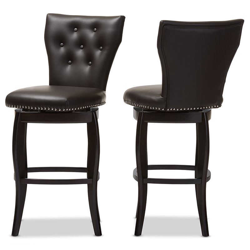 Bowery Hill Faux Leather Dark Brown Bar Stool Swivel Button-Tufted Unassembled