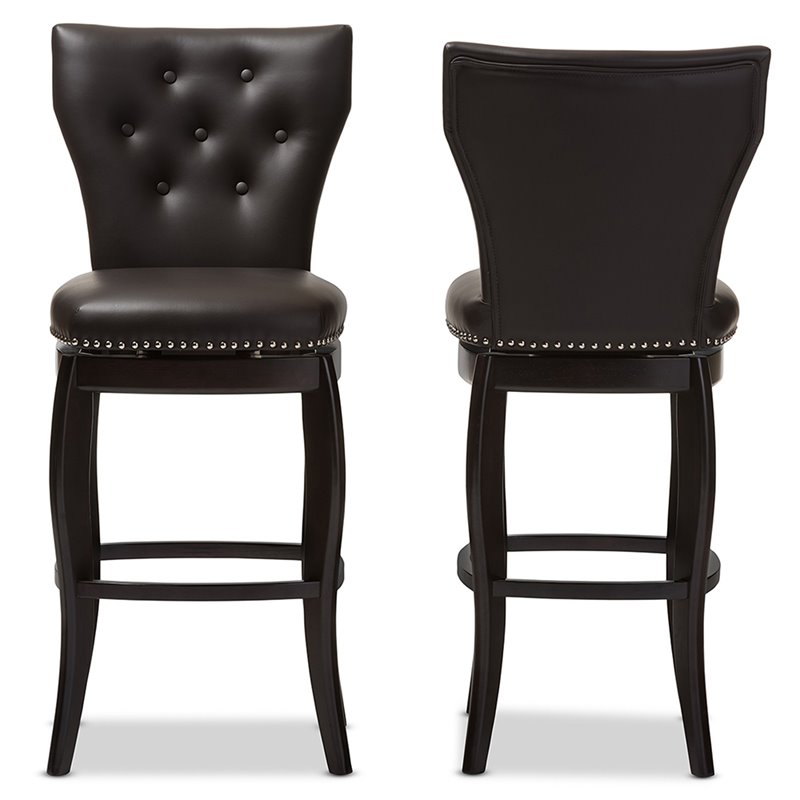 Bowery Hill Faux Leather Dark Brown Bar Stool Swivel Button-Tufted Unassembled