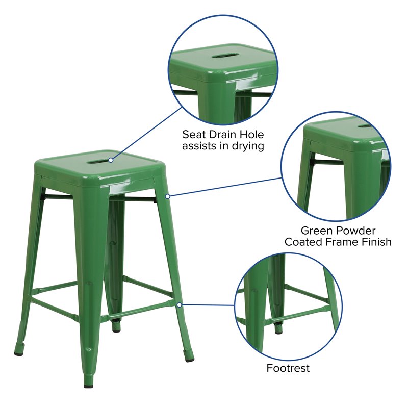 Bowery Hill Metal Green Counter Stool Backless Indoor Outdoor 24
