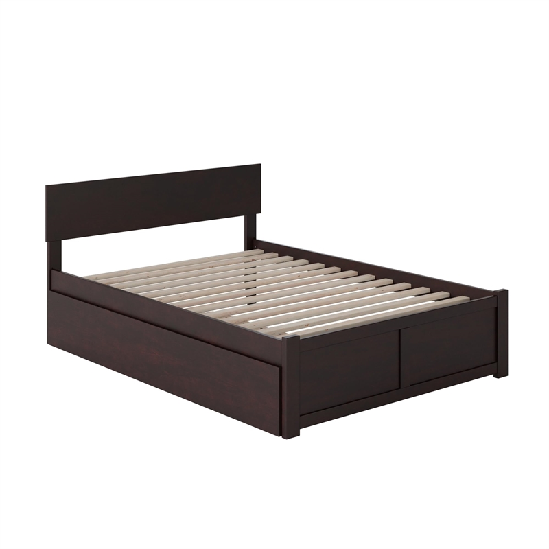 Bowery Hill Full Wood Platform Bed with Footboard and Full Trundle in Espresso