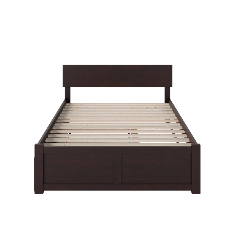 Bowery Hill Full Wood Platform Bed with Footboard and Full Trundle in Espresso