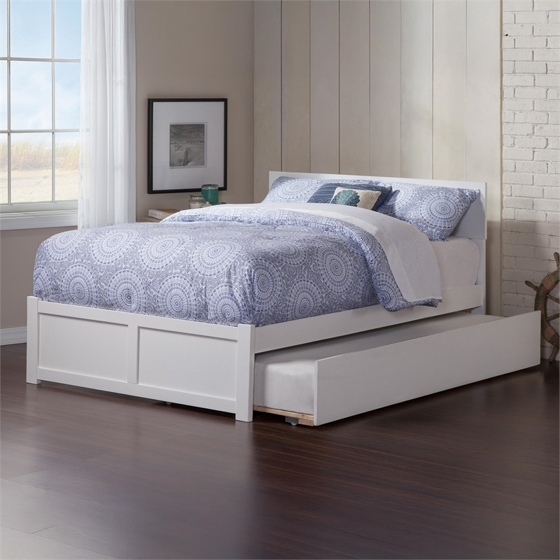 Bowery Hill Full Wood Platform Bed with Footboard and Full Trundle in White