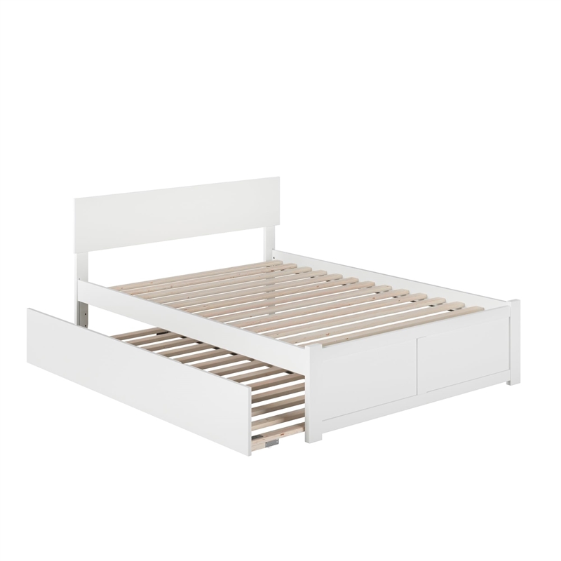 Bowery Hill Full Wood Platform Bed with Footboard and Full Trundle in White