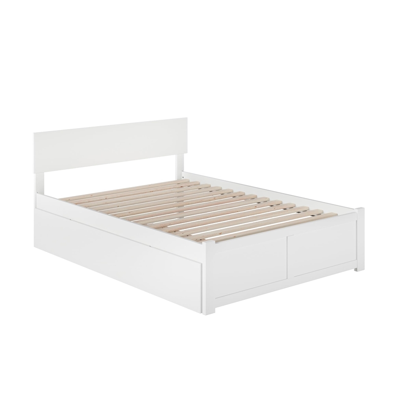 Bowery Hill Full Wood Platform Bed with Footboard and Full Trundle in White