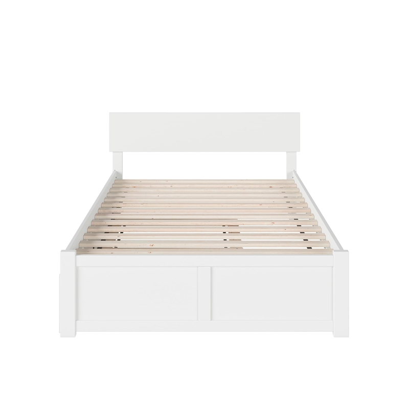 Bowery Hill Full Wood Platform Bed with Footboard and Full Trundle in White