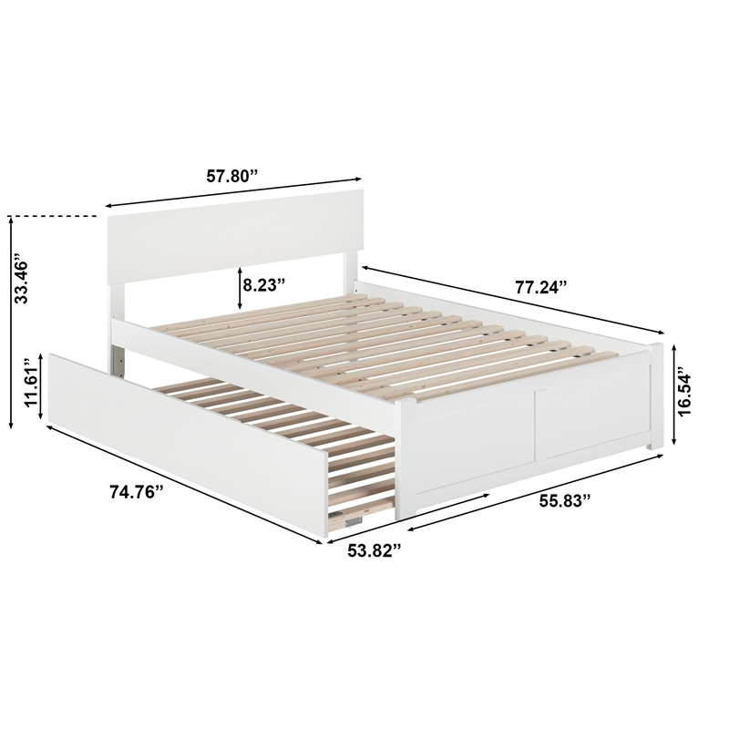 Bowery Hill Full Wood Platform Bed with Footboard and Full Trundle in White