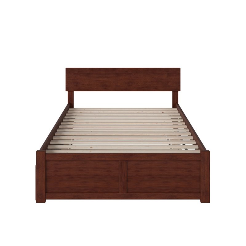 Bowery Hill Full Wood Platform Bed with Footboard and Full Trundle in Walnut