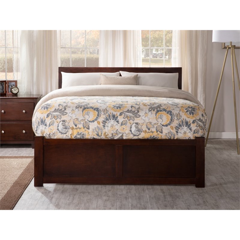 Bowery Hill Full Wood Platform Bed with Footboard and Full Trundle in Walnut