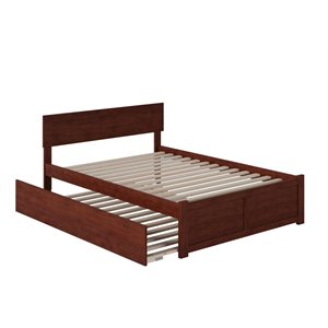 Bowery Hill Full Wood Platform Bed with Footboard and Full Trundle in Walnut