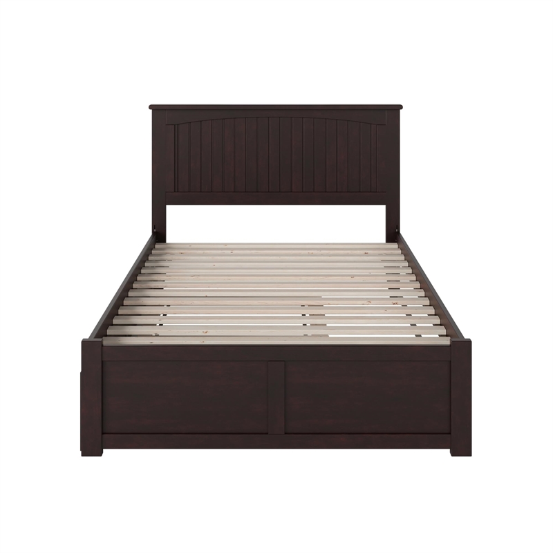 Bowery Hill Full Wood Platform Bed with Footboard and Full Trundle in Espresso